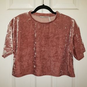 Urban Outfitters Pink Crushed Velvet Crop Top/Tee